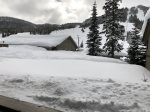 Winter view from balcony of Alpine ski area and pool